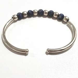 Silpada 925 Sterling Silver Flexible Blue Sodalite Bead Cuff Bracelet B0693